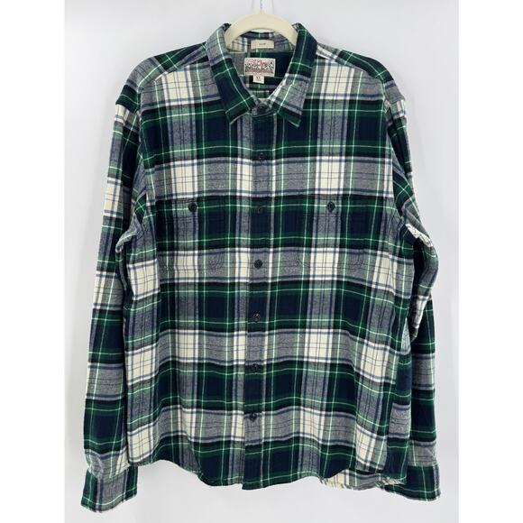 J crew Mens Navy Green Flannel Tartan Plaid Shirt XL Cotton Button Down - Picture 1 of 7